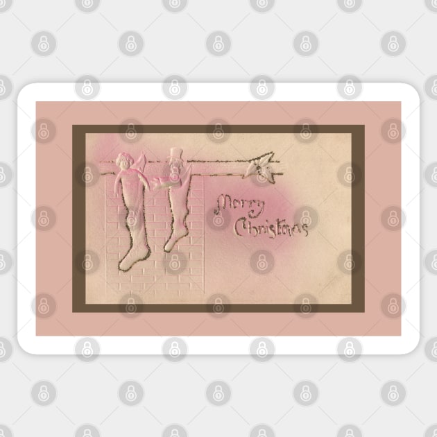 Pretty Peppermint Pink Vintage Christmas Postcard Sticker by ButterflyInTheAttic